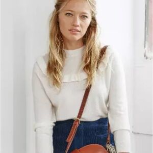 Sezane Cashmere Wool Connor Knit Sweater Ruffle Ecru White Size XS French Jumper